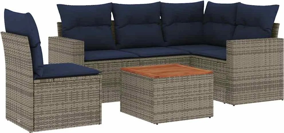 vidaXL 6 részes szürke polyrattan kerti ülőgarnitúra párnával