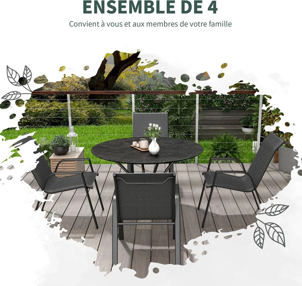 Outsunny 4 Darabos Tölthető Kerti Szék Készlet, Kültéri Karosszégek Karfával és Szürke Rattan Hatású Fonattal | Aosom