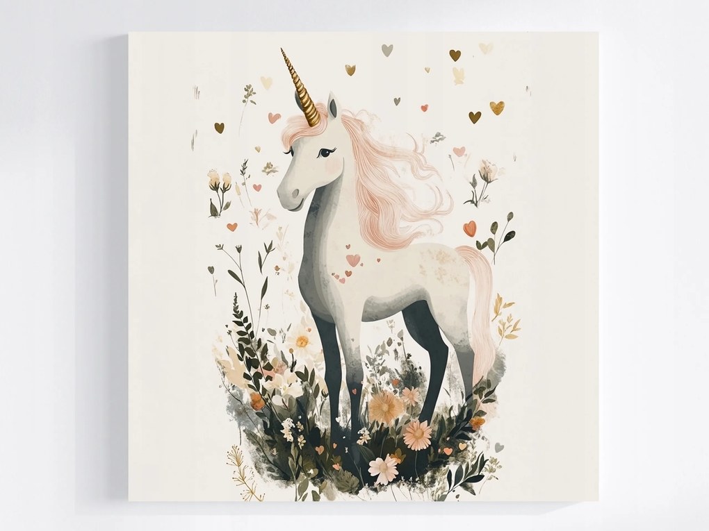 Canvas Vászonkép Gyerekek Unikornis Virágok Szív Mese Legenda 80x80