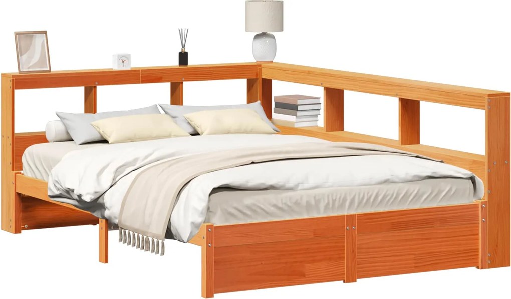vidaXL Könyvespolcos Ágy 2 pcs Faggyú barna 200 x 160 cm Tömör fenyőfa