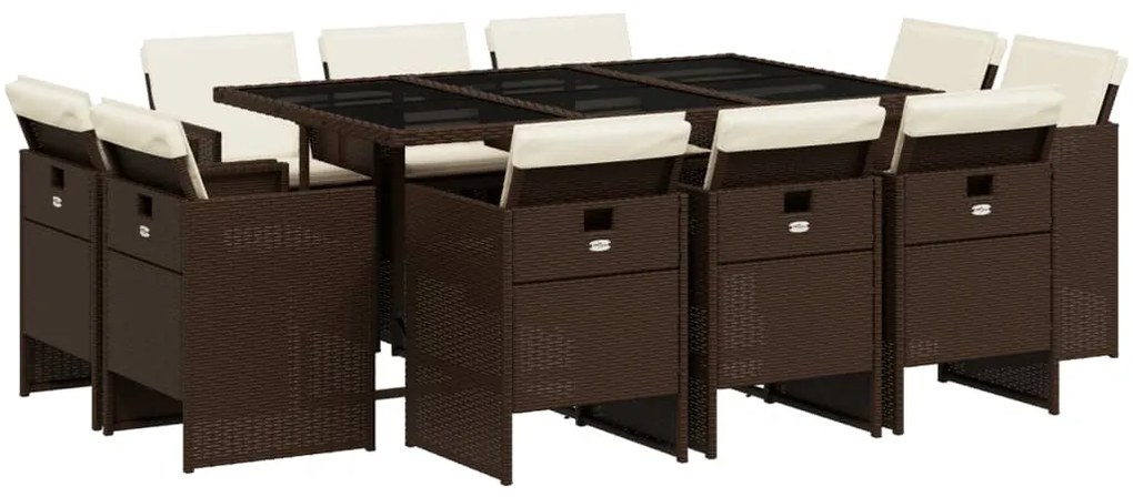 vidaXL 11 részes barna polyrattan kerti ülőgarnitúra párnákkal