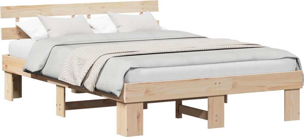vidaXL Ágykeret fejtámlával Természetes 150 x 200 cm Tömör fenyőfa