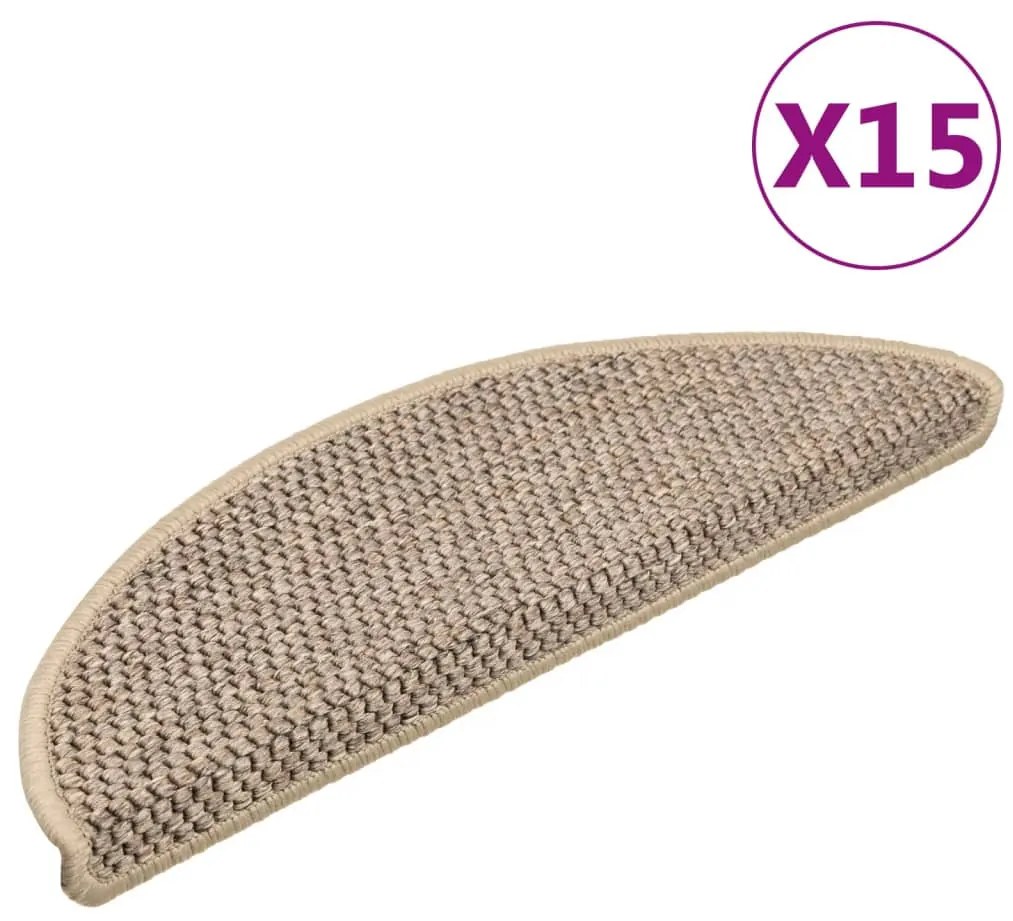 15 db szizál hatású sötét bézsszínű lépcsőszőnyeg 56x17x3 cm