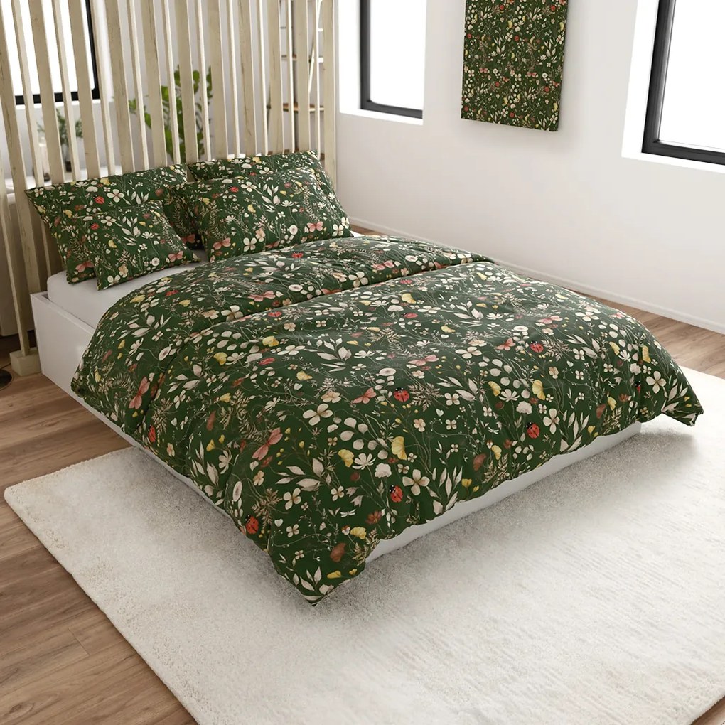 COLORFUL MEADOW sötétzöld mikroszálas ágynemű Ágyneműhuzat mérete: 70 x 90 cm | 140 x 220 cm