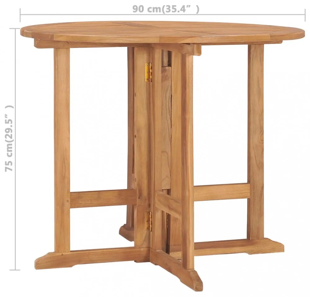 összecsukható tömör tíkfa kerti étkezőasztal Ø90 x 75 cm