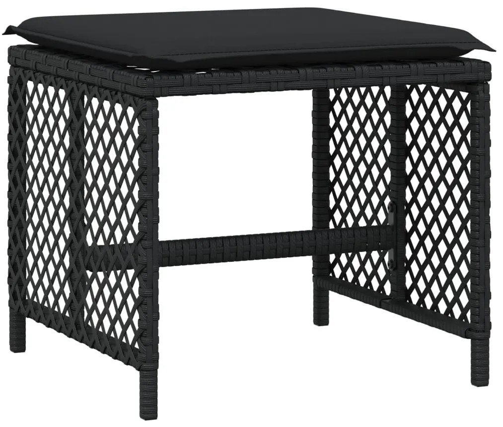 4 db fekete polyrattan kerti szék párnával 41 x 41 x 36 cm
