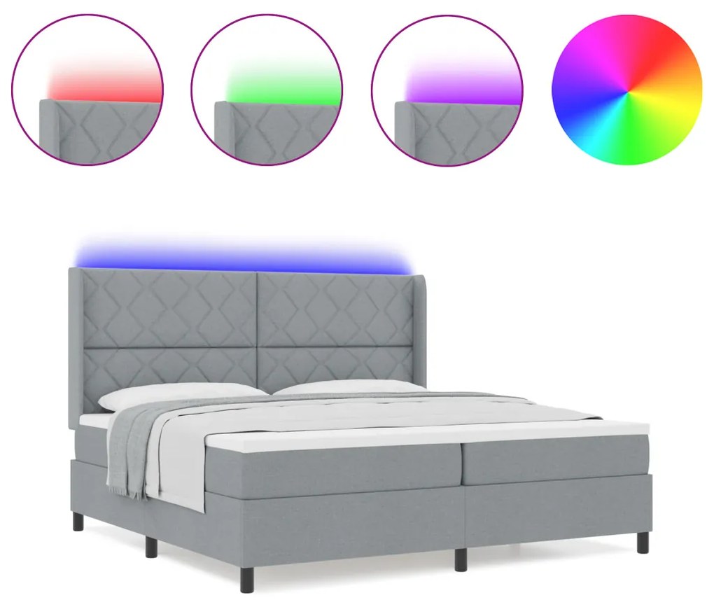 Boxspring Ágy Matraccal & LED Fény Szürke 200x200 cm Szövet