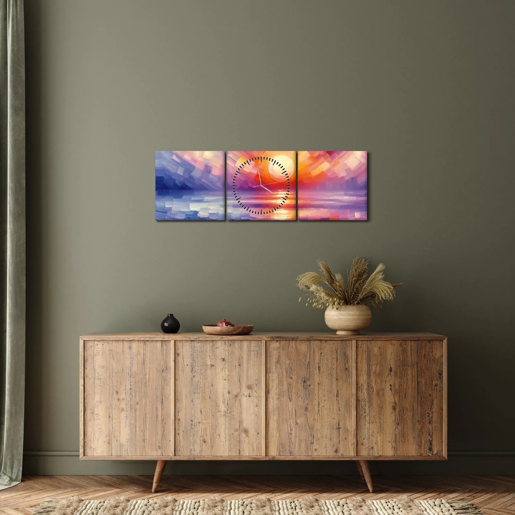 Kép - Színes művészi naplemente (órával) (90x30 cm)