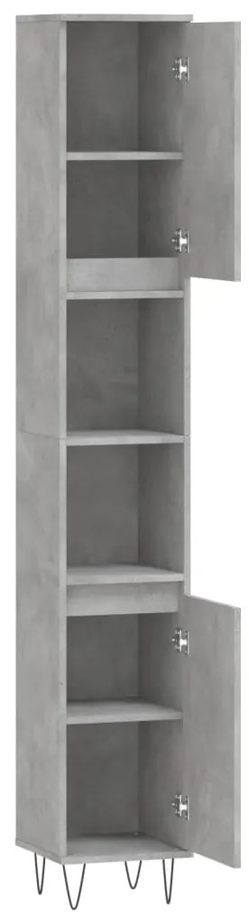 betonszürke szerelt fa fürdőszobaszekrény 30 x 30 x 190 cm