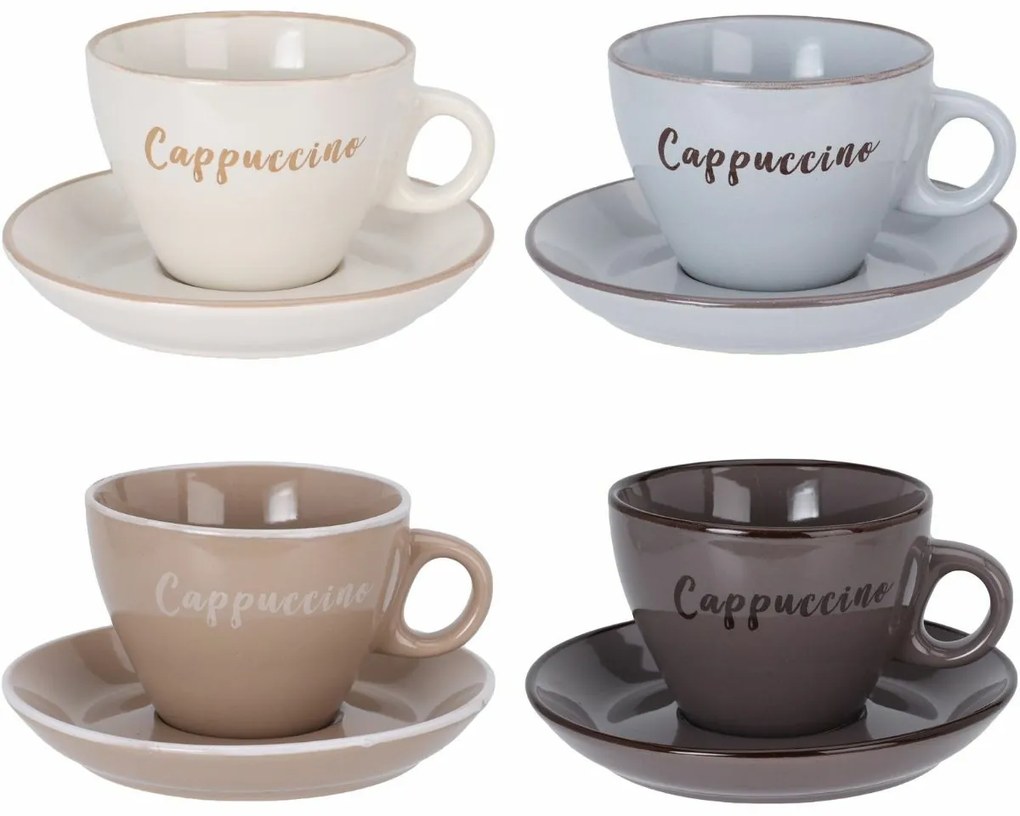 4 db Cappuccino 220 ml-es kőagyag csésze éscsészealj szett, vegyes színekben