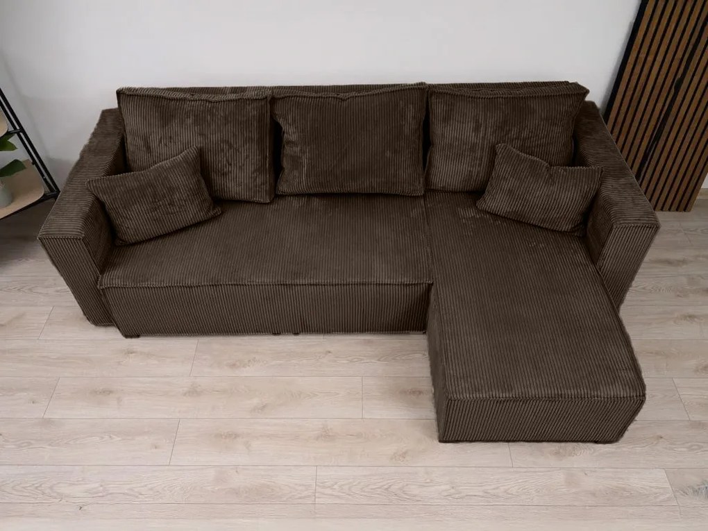 Sötétbarna sarokkanapé SMART COSARO, kinyitható + 2 párna AJÁNDÉK