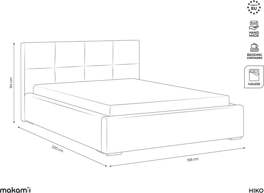 Sötétzöld bársony kárpitozott ágyneműtartós franciaágy ágyráccsal 140x200 cm Hiko – Makamii