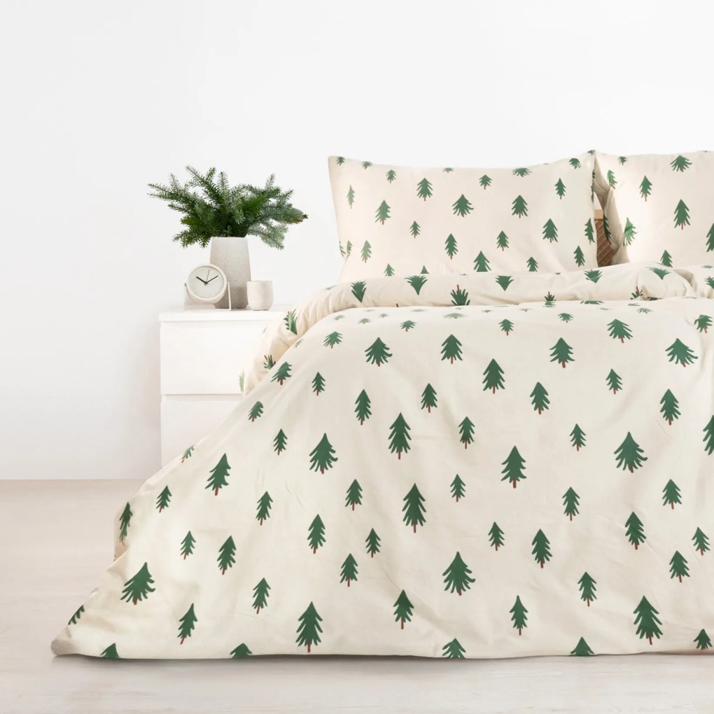 Goldea flanel ágyneműhuzat - fenyőfák natúr alapon 240 x 220 és 2db 70 x 90 cm