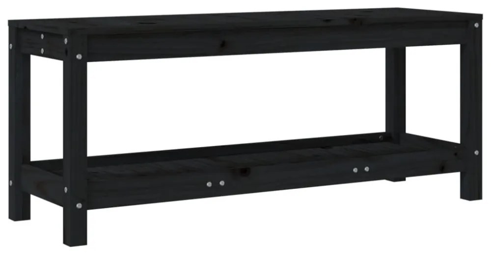 fekete tömör fenyőfa kerti pad 108x35x45 cm