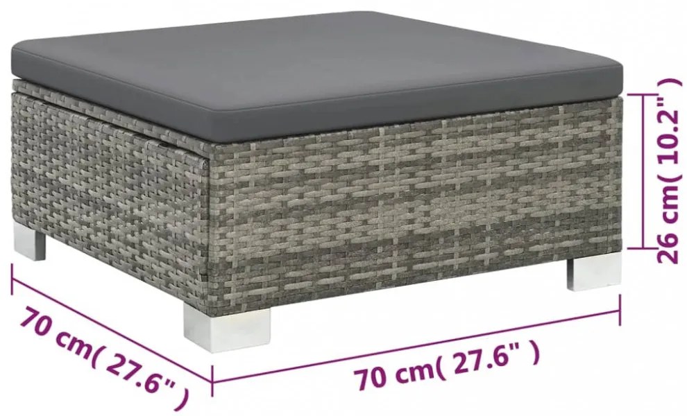 10-részes szürke polyrattan kerti bútorszett párnákkal