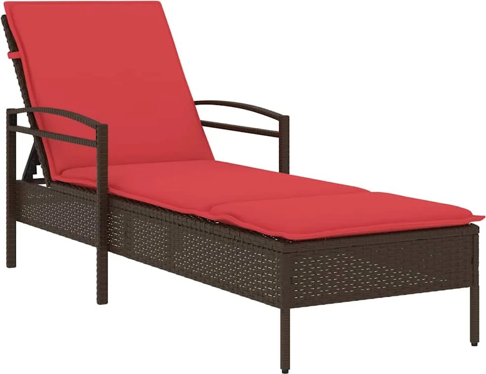 vidaXL barna napozóágy párnával 63x200x81 cm polyrattan (csak az USA-ban)