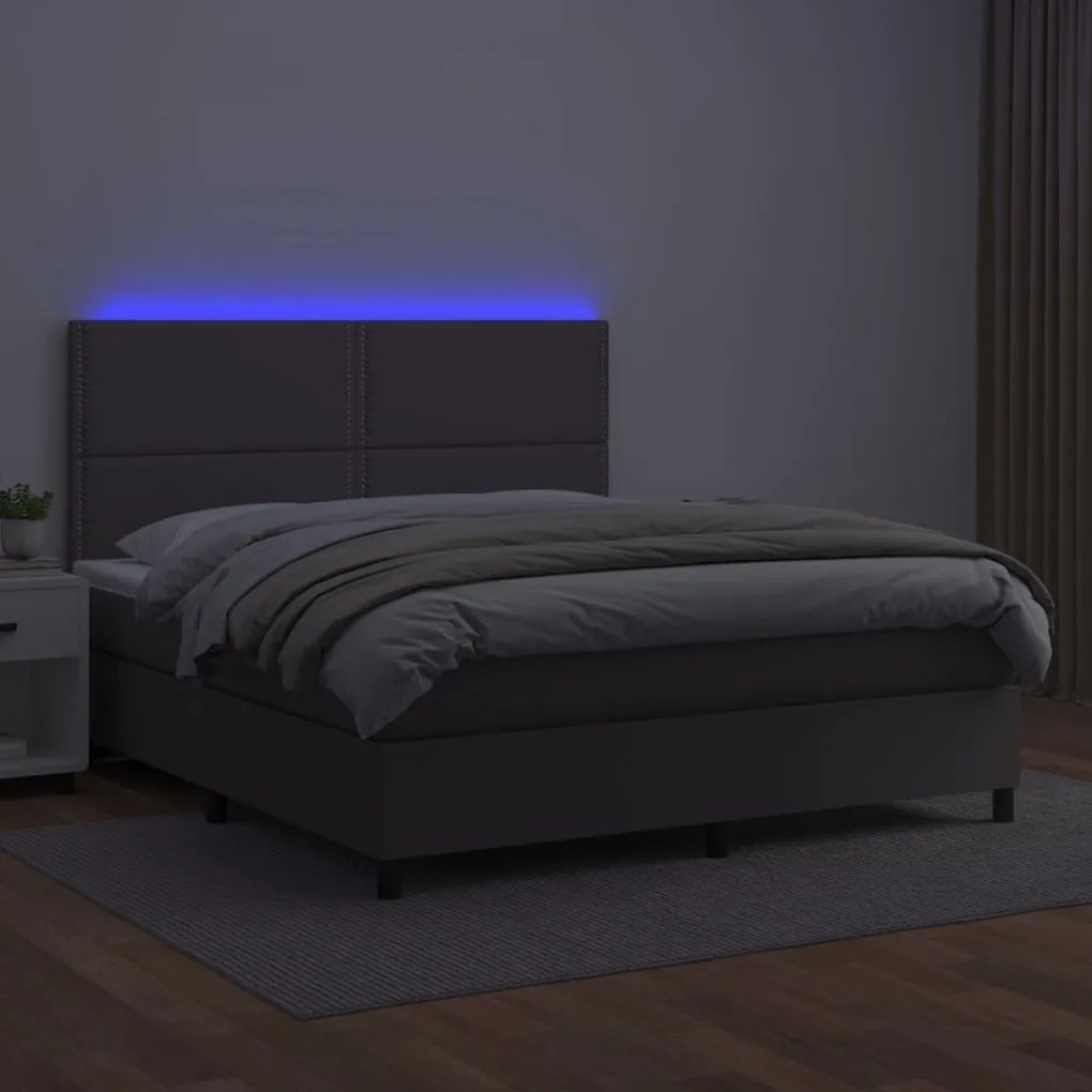 szürke műbőr rugós ágy matraccal és LED-del 140x200 cm