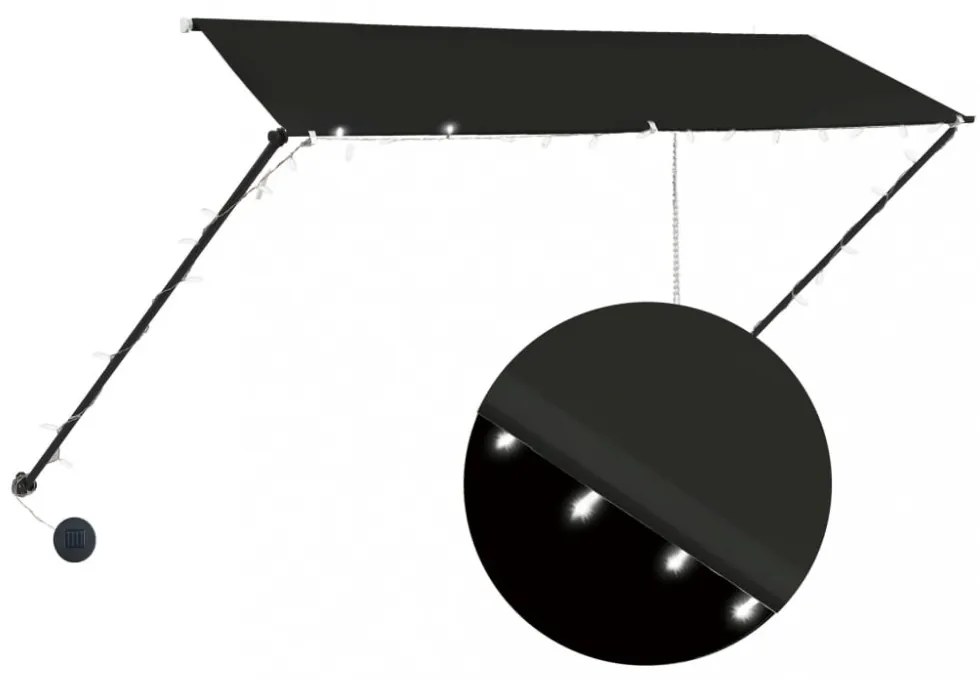 feltekerhető antracitszürke napellenző LED-del 300 x 150 cm