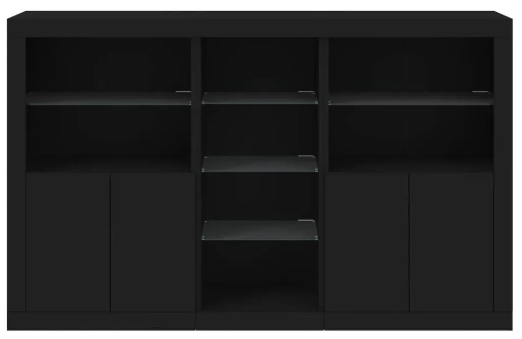 fekete tálalószekrény LED-világítással 162 x 37 x 100 cm