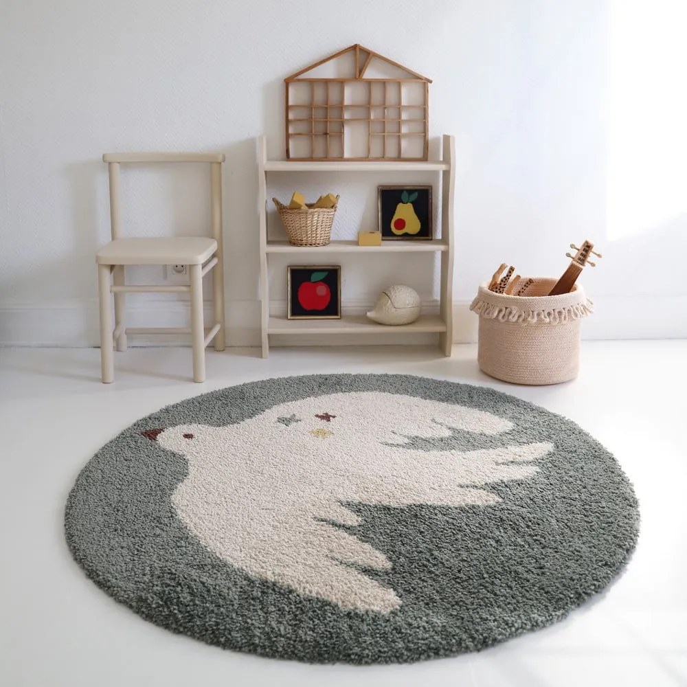 Világoszöld gyerek szőnyeg ø120 cm Bohemian Bird Aqua – Nattiot