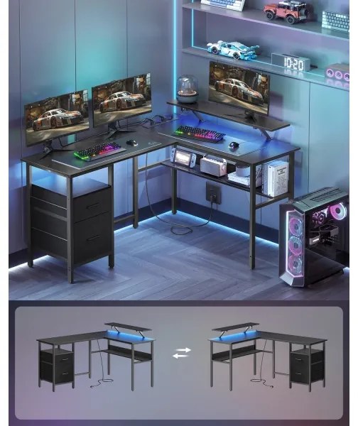 SOLEA-X íróasztal háttérvilágítással, barna/fekete