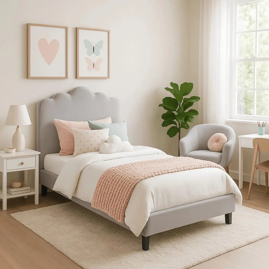 Łóżko 90x200 CRATER Kremowe Tkanina