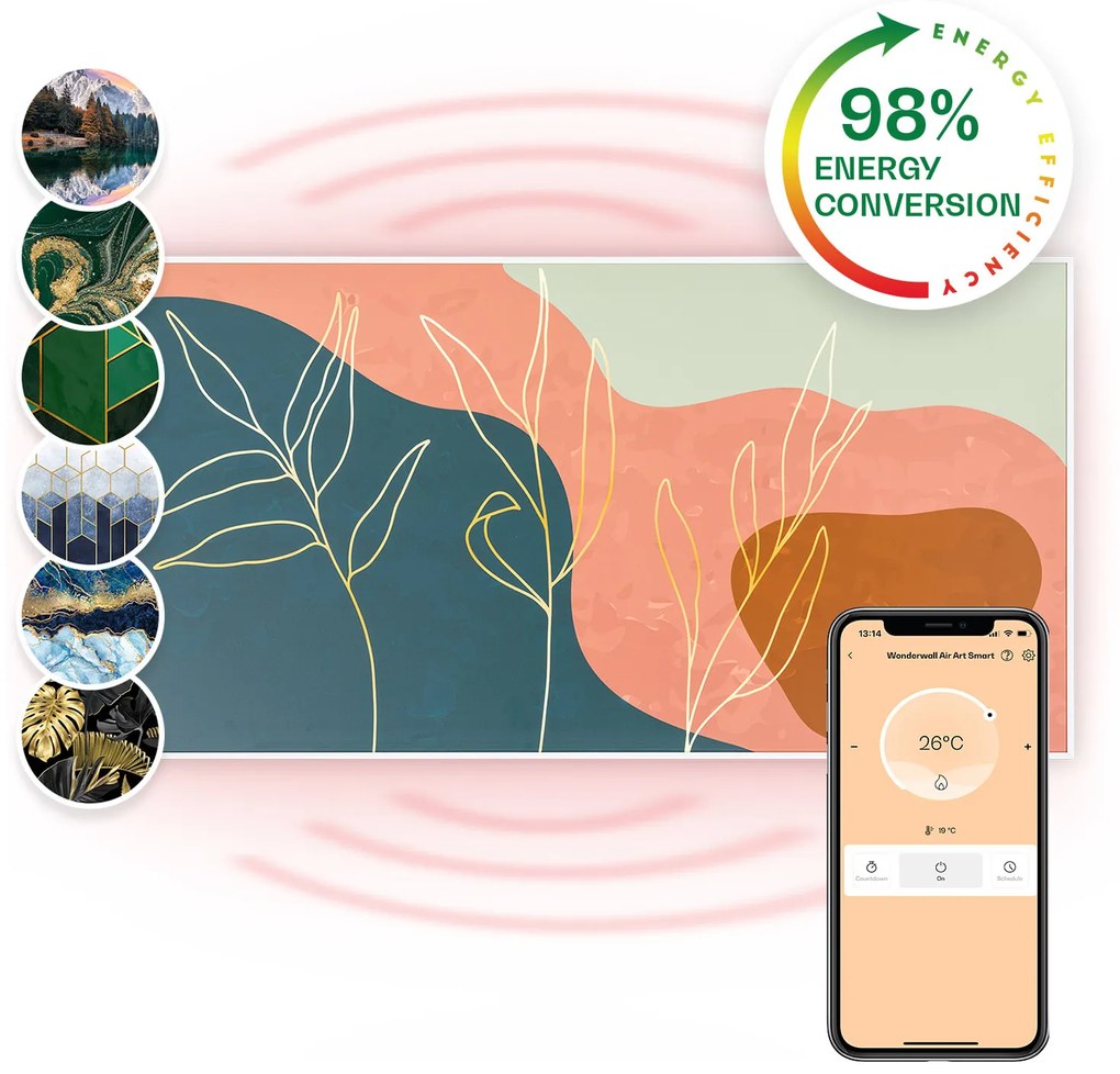 Klarstein Wonderwall Air Art, infravörös smart hősugárzó, 60 x 120 cm, 700 W, fali installáció, applikációval vezérelhető, arany vonalak