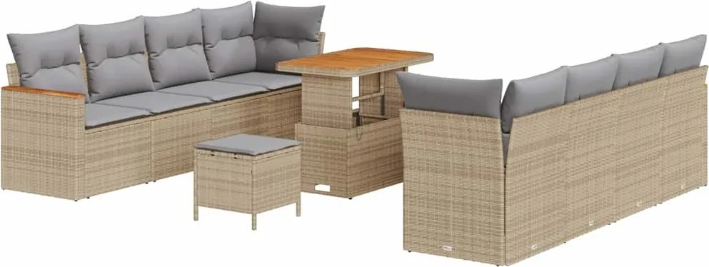 vidaXL Kerti Kanapé Szett 11 pcs Bézs polirattan