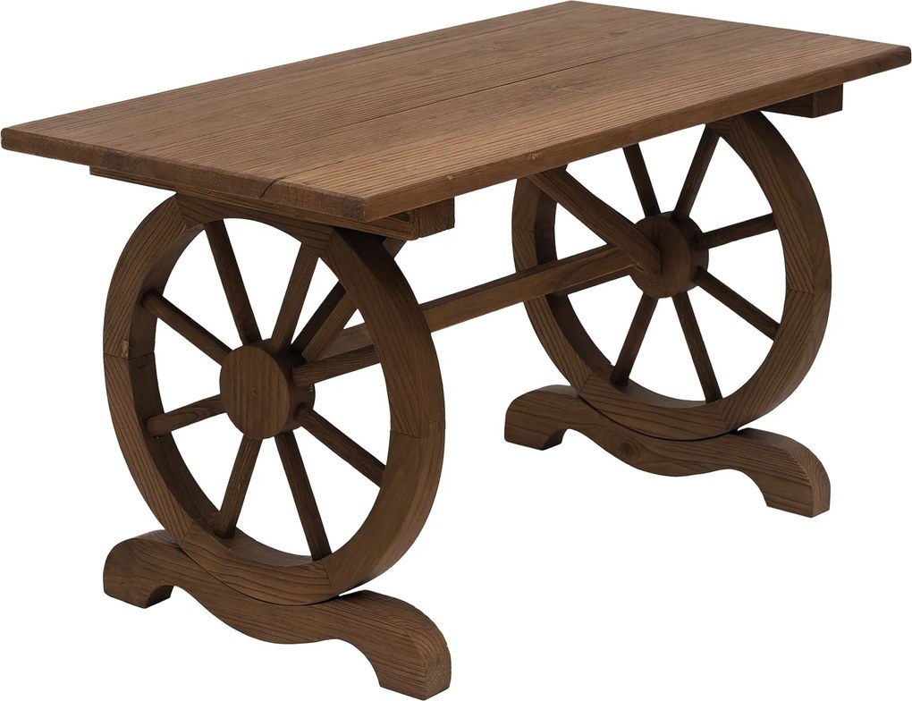 Outsunny Fából készült Kerti Asztal Kültéri Terasz Asztal 110x60x65 cm Kerek Lábakkal 100 kg Teherbírással | Aosom