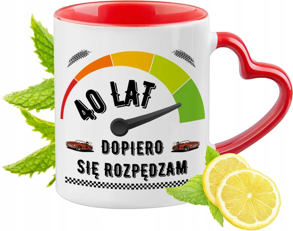 Születésnap 40 40-es 40-es Piros Bögre Szív Alakú Füllel Ajándék