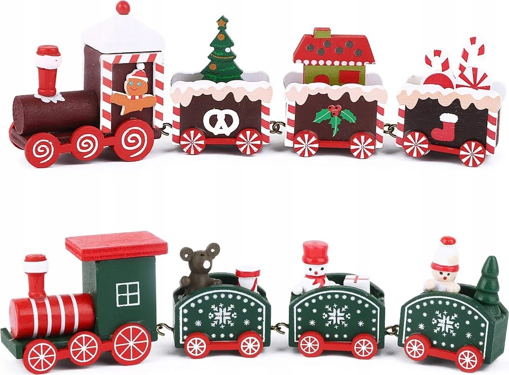 Fából készült Karácsonyi vonatok 2 mini dekoratív vonatok Karácsonyfa dekoráció