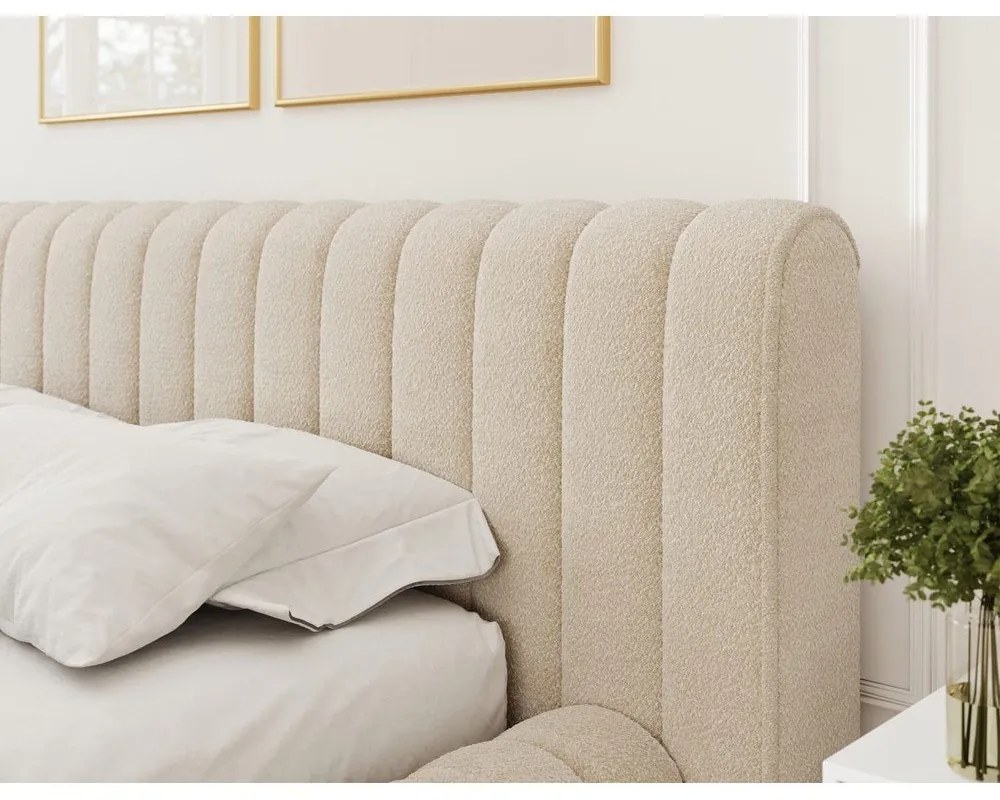 Bézs kárpitozott ágyneműtartós franciaágy ágyráccsal 180x200 cm Carilla – ELTAP