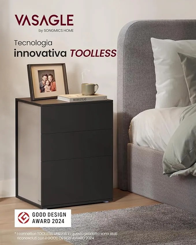 VASAGLE éjjeliszekrény, szupergyors, szerszám nélküli összeszerelés, 35 x 45 x 58,7 cm, tintafekete