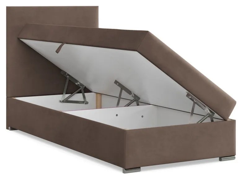 Agen egyszemélyes ágy, bársony, ágyneműtartóval, barna