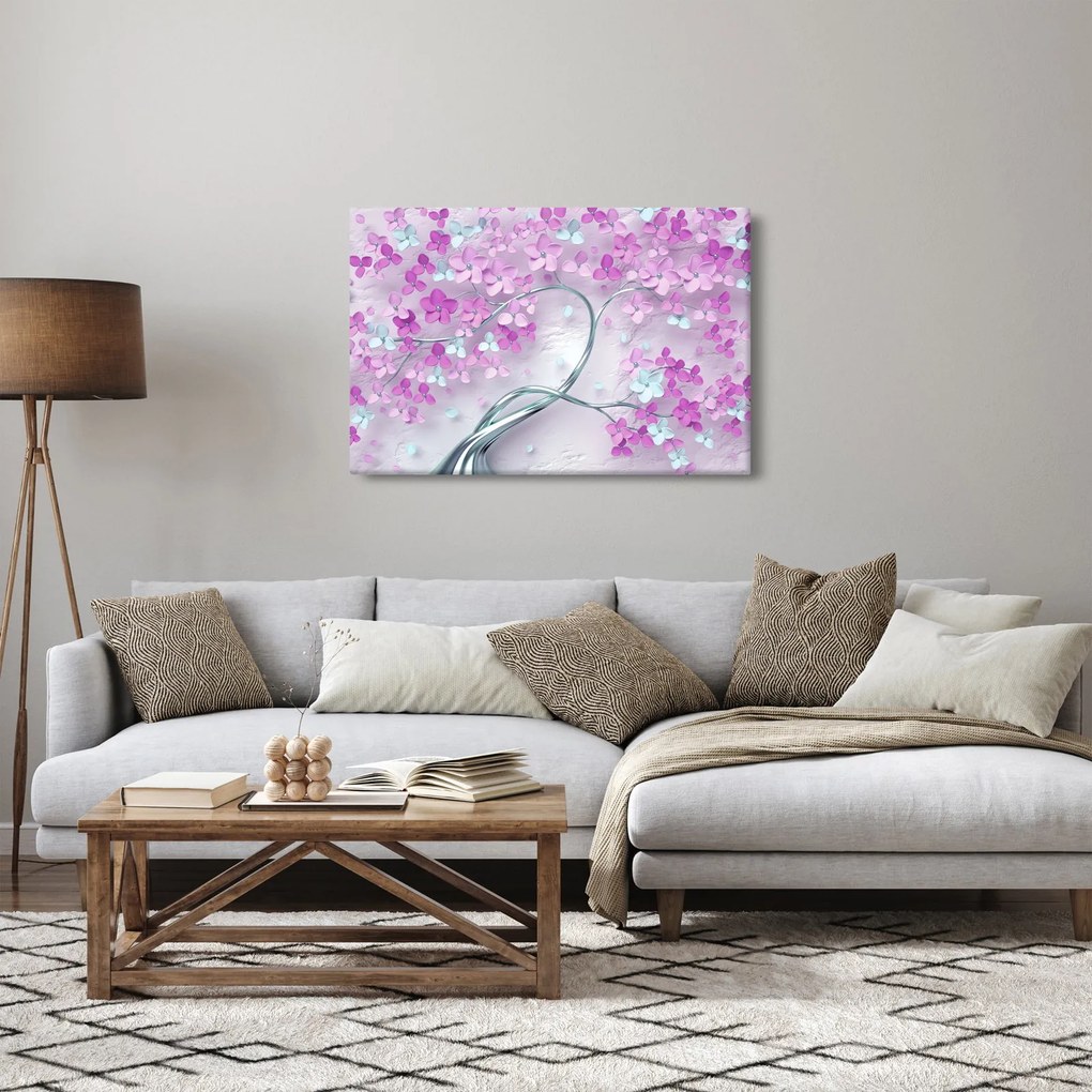 Virágok képe egy ezüst törzsön - absztrakt (90x60 cm)