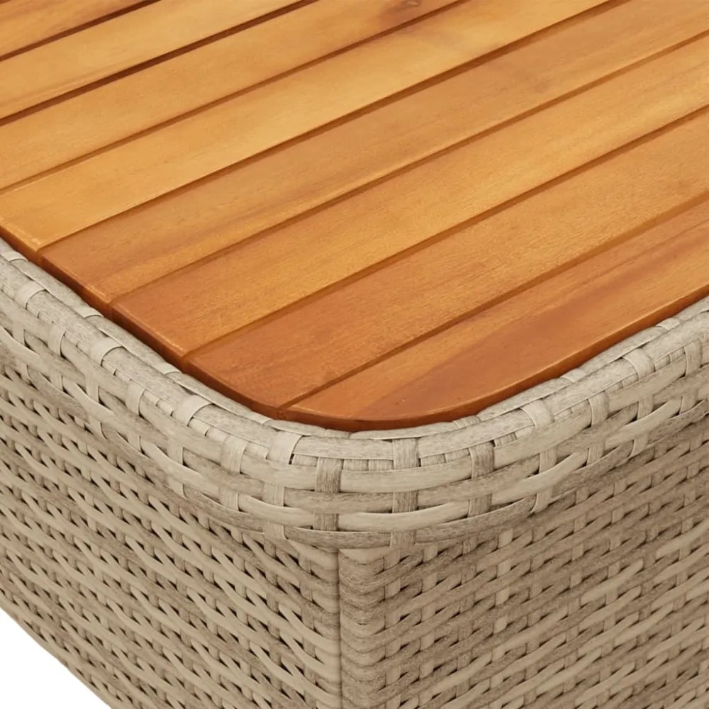 bézs polyrattan és akácfa kerti asztal 80 x 80 x 71 cm