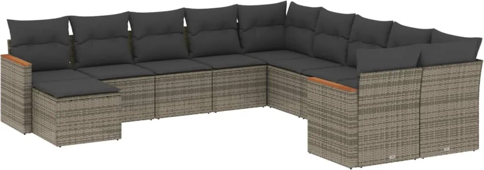 vidaXL 11 részes szürke polyrattan kerti ülőgarnitúra párnákkal