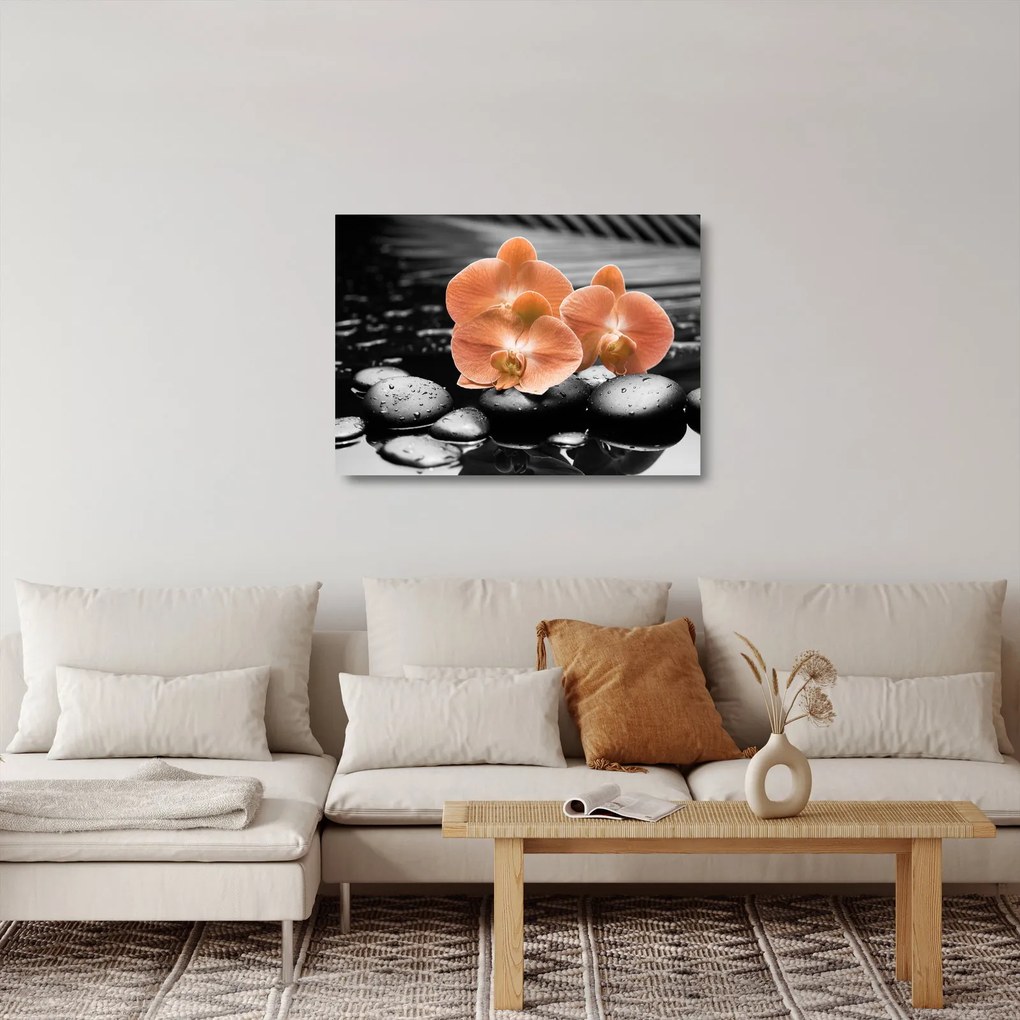 Üveg kép - Narancssárga orchideák (70x50 cm)