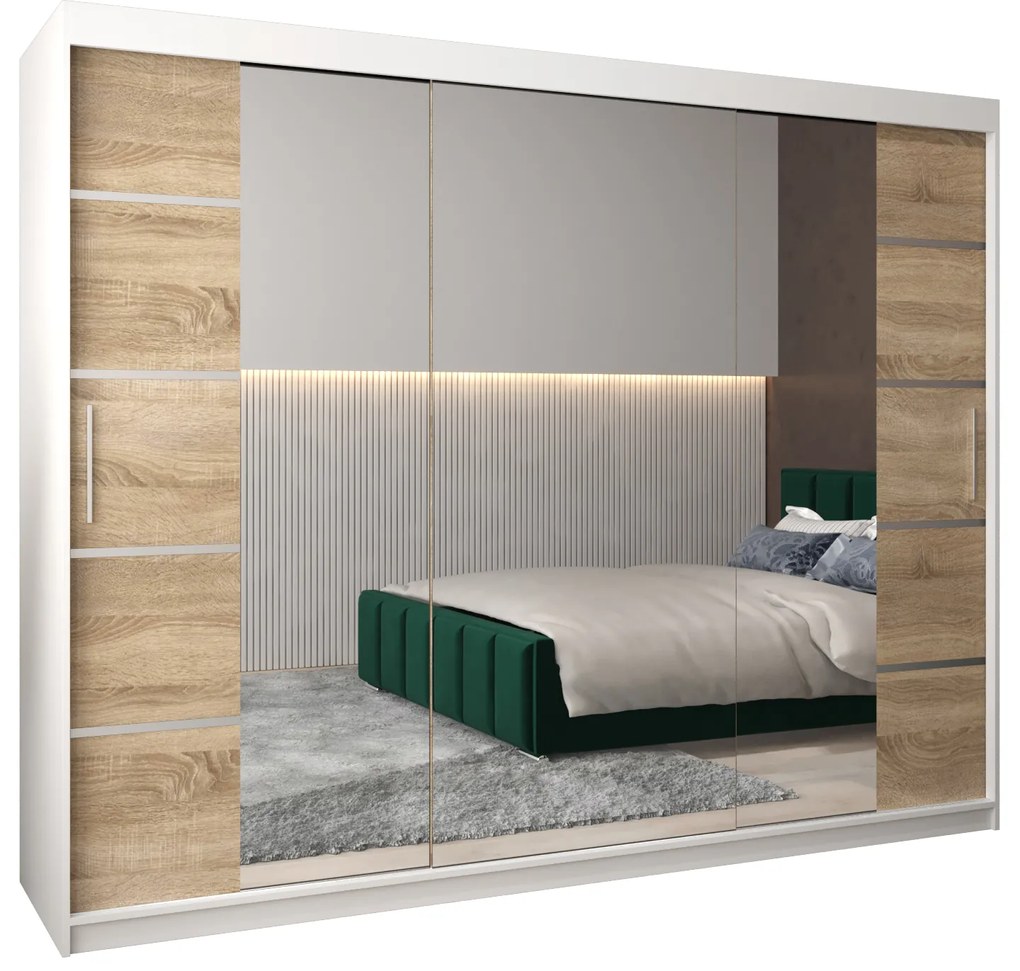 Ruhásszekrény 250 cm Verika 4 250 (fehér + szonoma tölgy). 1064320