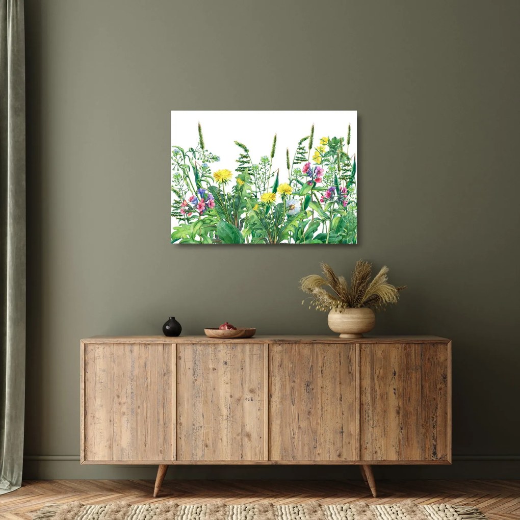 Üveg kép - Festett réti virágok (70x50 cm)
