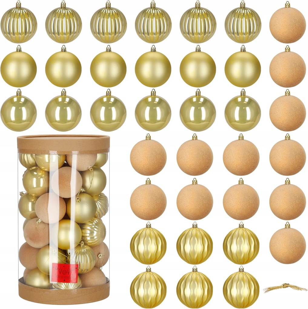 Karácsonyfadísz 36db Arany Velúr Karácsonyfa Törhetetlen Karácsonyi Díszek