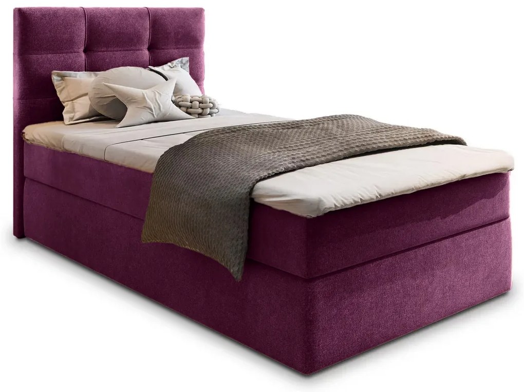 Kárpitozott boxspring ágy GLORIEN 90x200 cm bíbor Matrac: Bonell rugós matrac