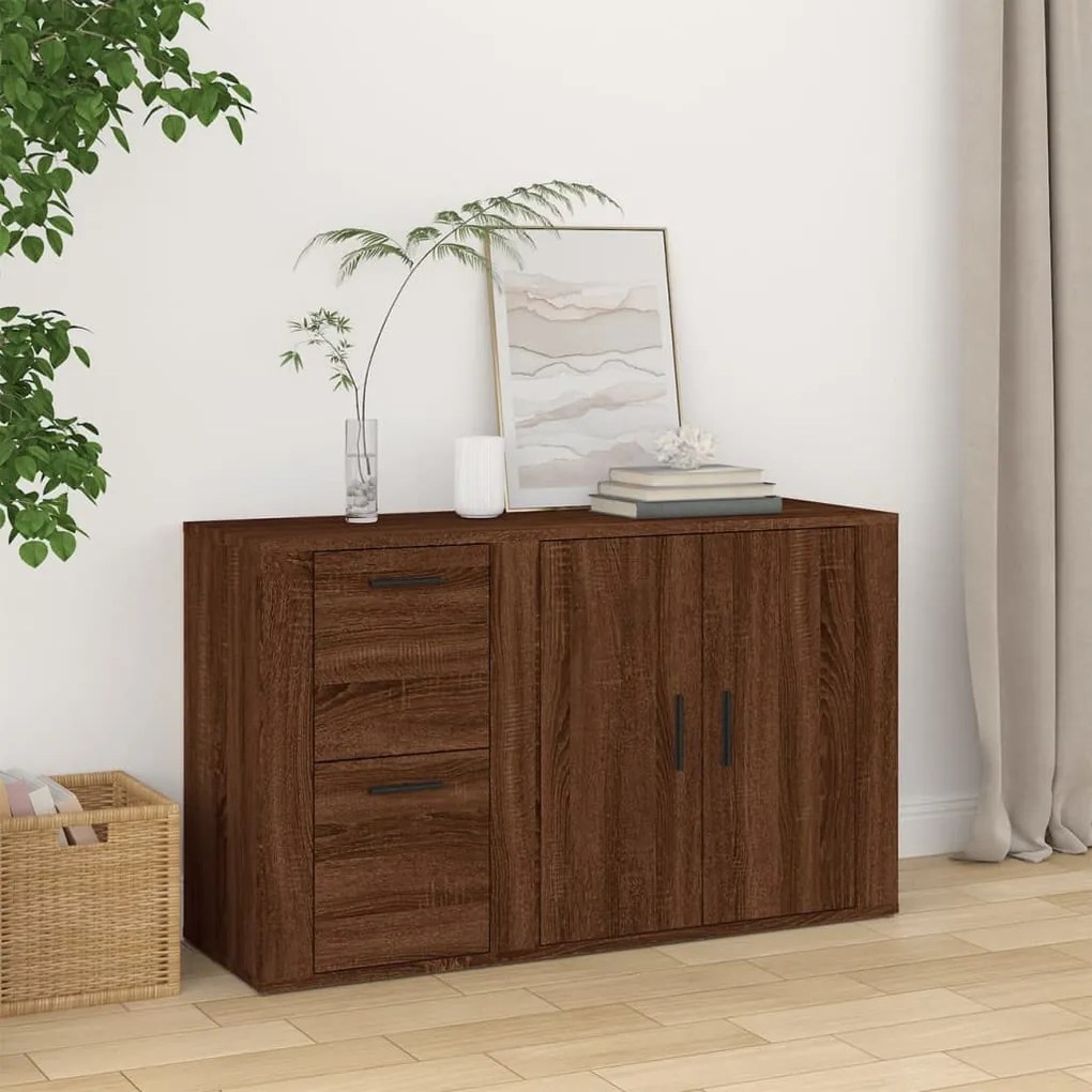 barna tölgyszínű szerelt fa tálalószekrény 100x33x59,5 cm