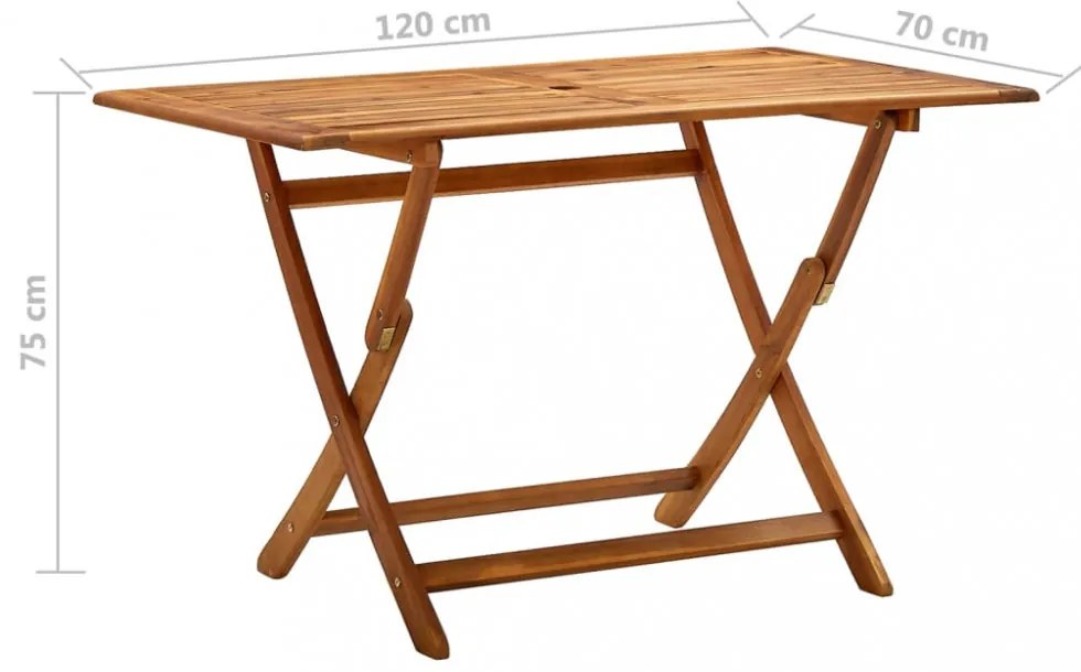 tömör akácfa összecsukható kerti asztal 120 x 70 x 75 cm