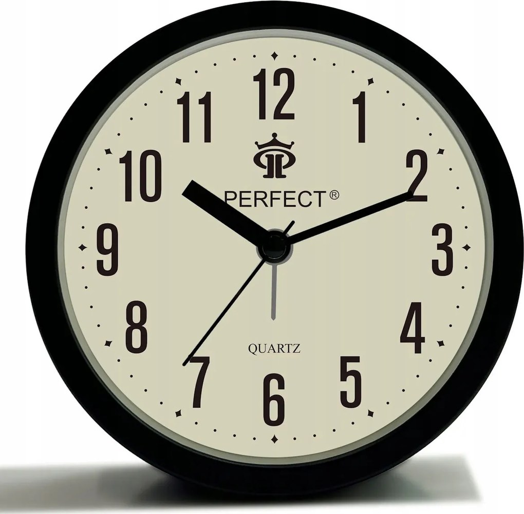 Nagy 12 cm-ES Fekete Kerek Jól Olvasható Ketyegő Ébresztőóra Perfect FX-026