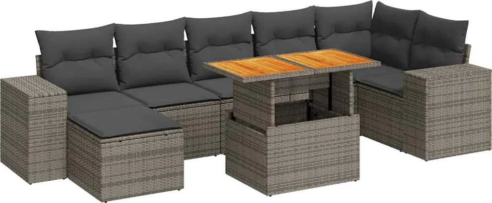 vidaXL 8 részes szürke polyrattan kerti ülőgarnitúra párnákkal