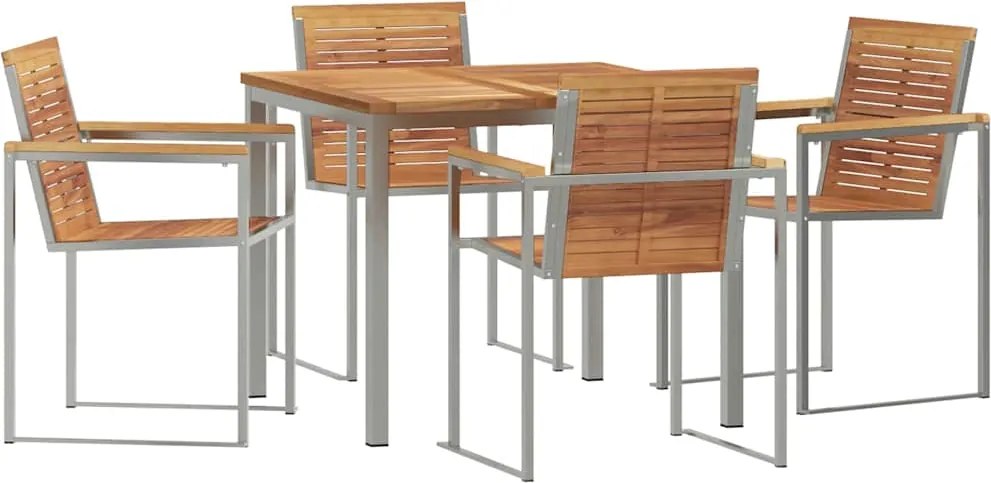 vidaXL Kert étkező szett 5 pcs Barna Tömör Teakfa