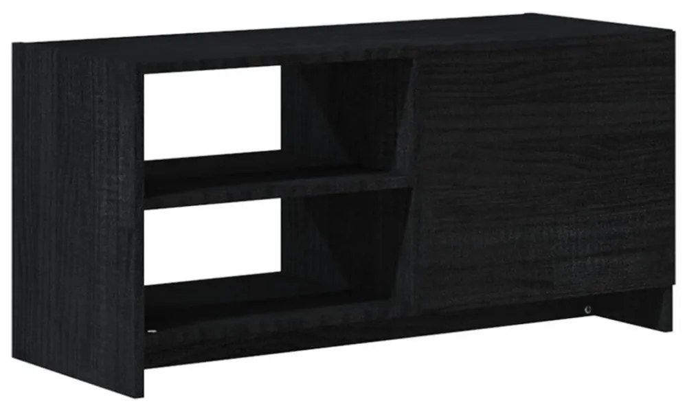fekete tömör fenyőfa TV-szekrény 80 x 31 x 39 cm