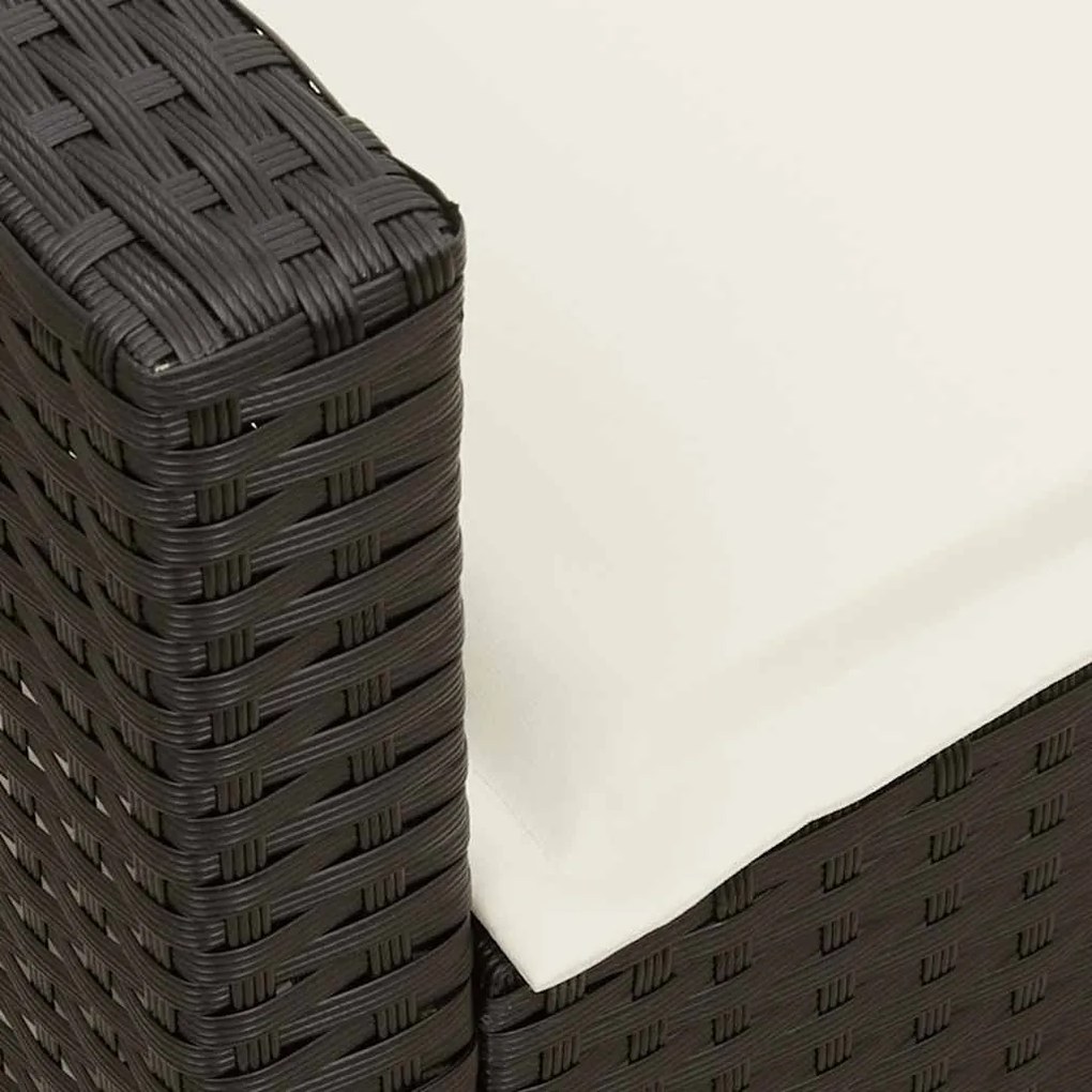 5 személyes fekete polyrattan kerti kanapé párnával