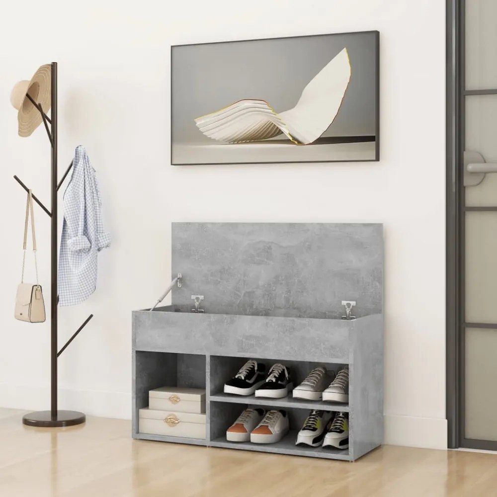betonszürke szerelt fa cipőtároló pad 80 x 30 x 45 cm